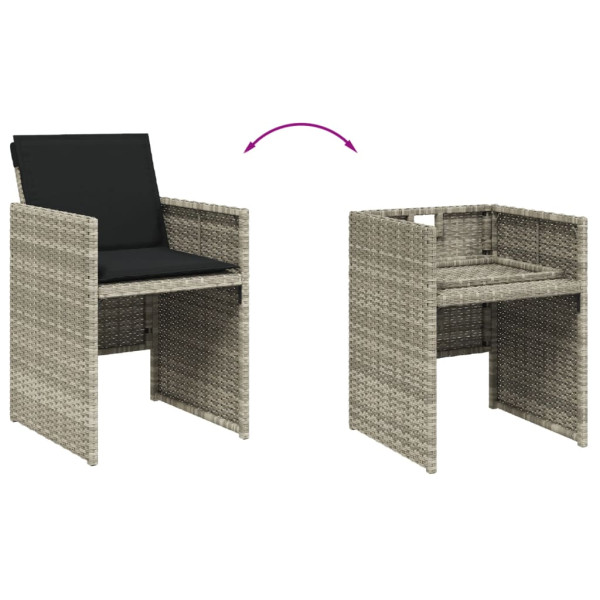 Set comedor de jardín 9 pzas cojines ratán sintético gris claro M 5
