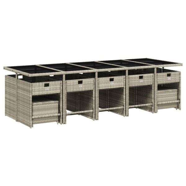 Set comedor jardín y cojines 15 pzas ratán sintético gris claro M 3