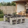 Set comedor jardín 7 pzas y cojines ratán sintético gris claro 1