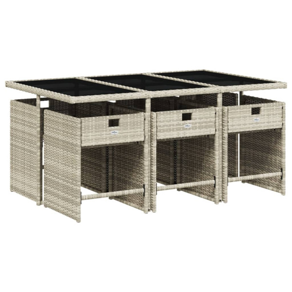 Set comedor jardín 7 pzas y cojines ratán sintético gris claro M 3
