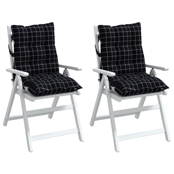 Cojines de silla respaldo bajo 2 uds tela Oxford cuadros negro M 3