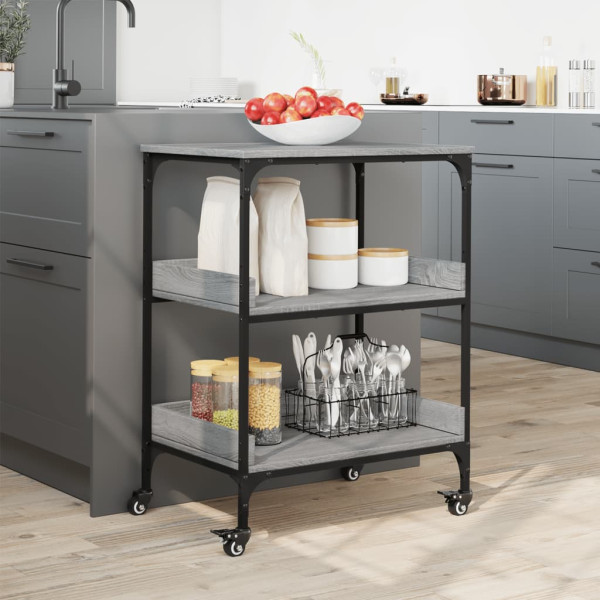Carrito de cocina madera ingeniería gris Sonoma 60x41x80.5 cm M 3
