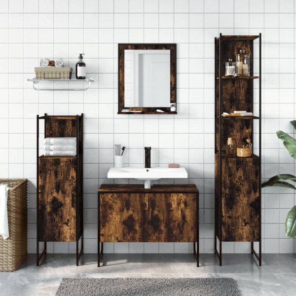 Set de muebles de baño 4 piezas madera contrachapada roble humo M 3