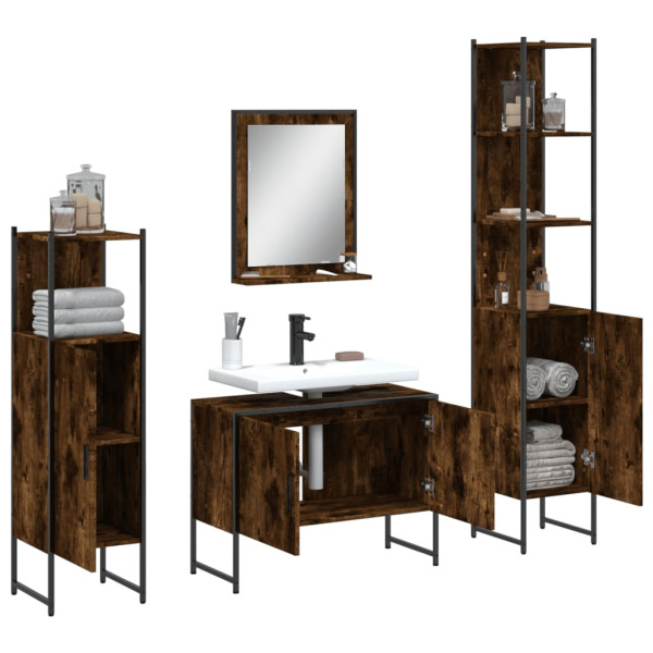 Set de muebles de baño 4 piezas madera contrachapada roble humo M 4