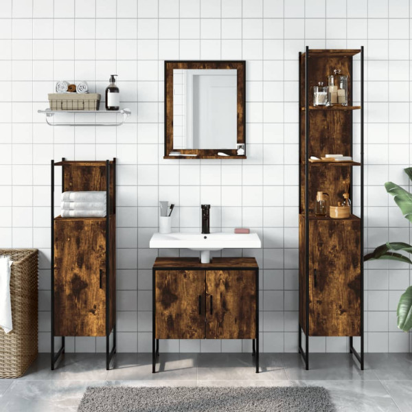 Set de muebles de baño 4 piezas madera contrachapada roble humo M 3