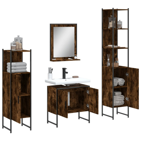 Set de muebles de baño 4 piezas madera contrachapada roble humo M 4