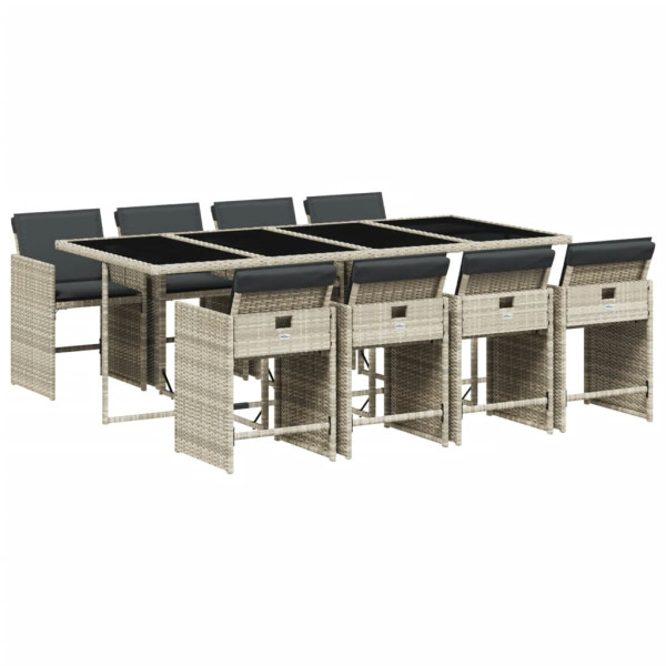 9 pcs conjunto de jantar p/ jardim c/ almofadões cinzento claro M 2