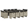 Set comedor jardín y cojines 13 pzas ratán sintético gris claro 2