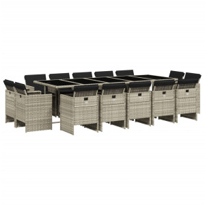 Set comedor jardín y cojines 15 pzas ratán sintético gris claro H