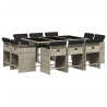11 pcs conjunto jantar p/ jardim c/ almofadões vime PE cinzento 2