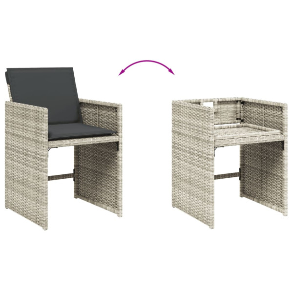 Set de comedor de jardín 11 pzas y cojines ratán sintético gris M 5