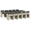 11 pcs conjunto jantar p/ jardim c/ almofadões vime PE cinzento 2
