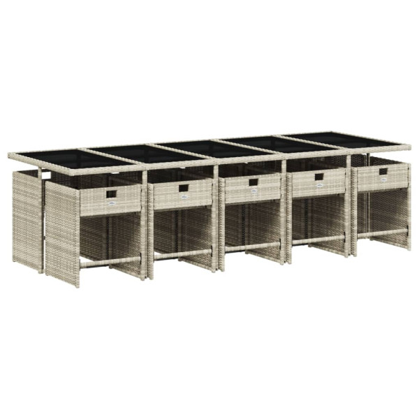 Set de comedor de jardín 11 pzas y cojines ratán sintético gris M 3