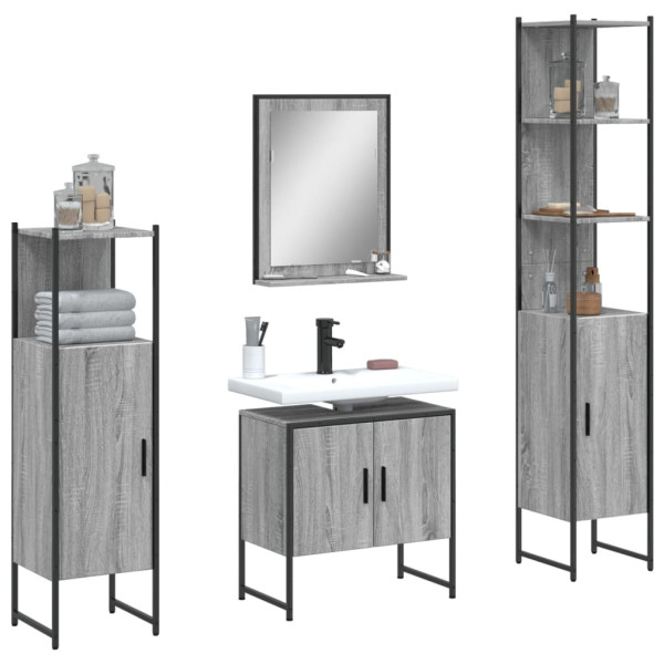 Set de armario de baño 4 pzas madera contrachapada gris sonoma D