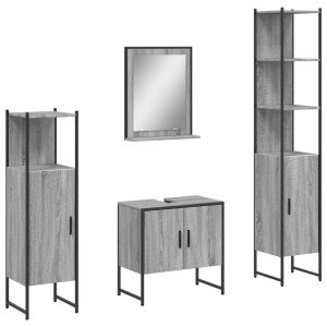 Set de armario de baño 4 pzas madera contrachapada gris sonoma H