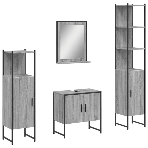 Set de armario de baño 4 pzas madera contrachapada gris sonoma M 2