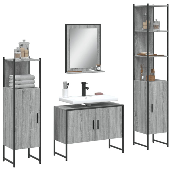 Set de armario de baño 4 pzas madera contrachapada gris sonoma D