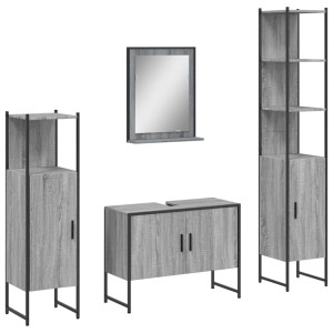 Set de armario de baño 4 pzas madera contrachapada gris sonoma H