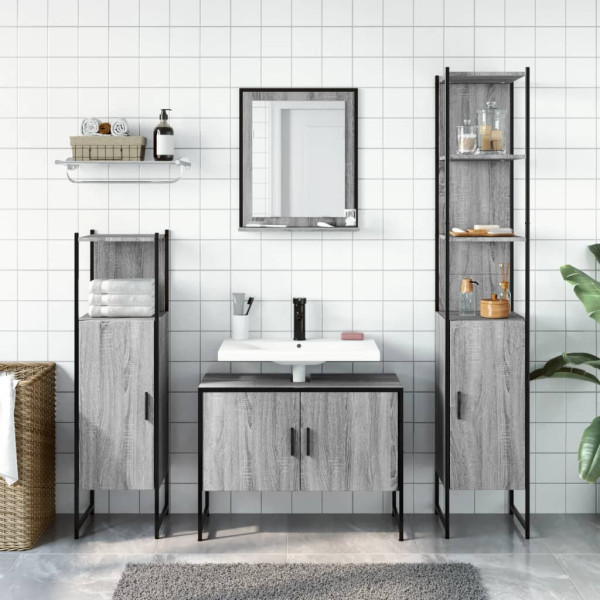 Set de armario de baño 4 pzas madera contrachapada gris sonoma M 3