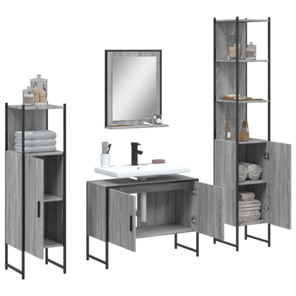 Set de armario de baño 4 pzas madera contrachapada gris sonoma M 4