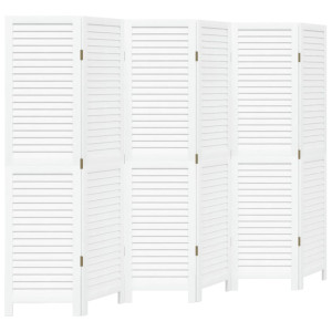 Biombo separador de 6 paneles madera maciza Paulownia blanco H
