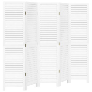 Biombo separador de 5 paneles madera maciza Paulownia blanco H