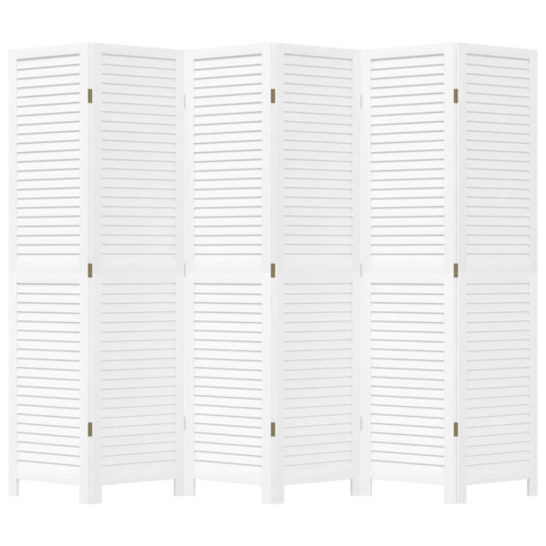 Biombo separador de 6 paneles madera maciza Paulownia blanco M 5
