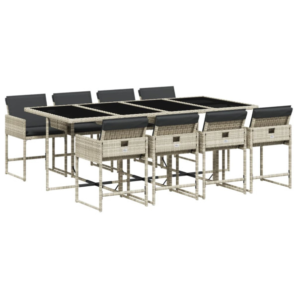9 pcs conjunto de jantar p/ jardim c/ almofadões cinzento claro M 2