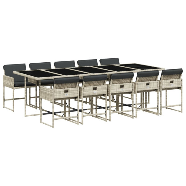 11 pcs conjunto jantar p/ jardim c/ almofadões vime PE cinzento M 2