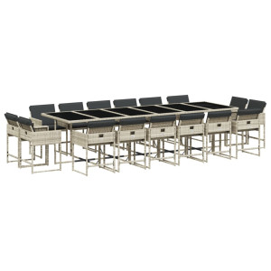 Set comedor jardín y cojines 17 pzas ratán sintético gris claro H