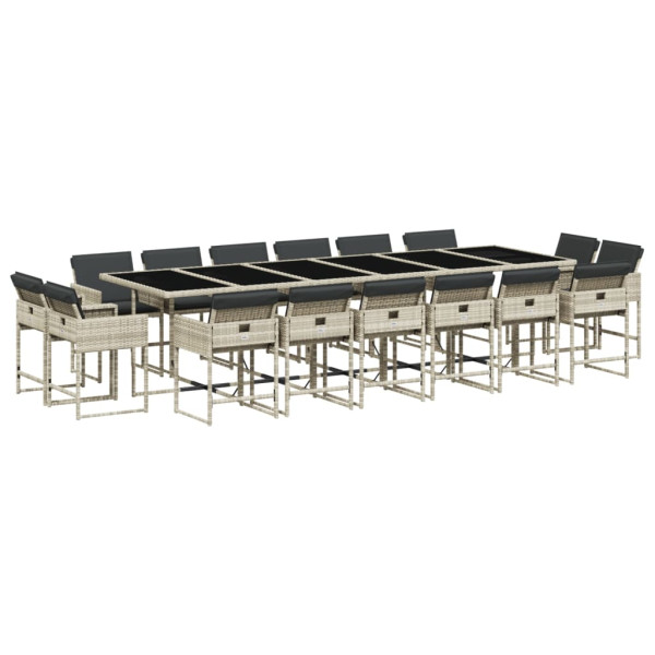 Set comedor jardín y cojines 17 pzas ratán sintético gris claro M 2