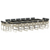 17 pcs conj. jantar jardim c/ almofadões vime PE cinzento-claro 2