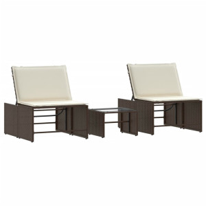 Espreguiçadeiras modulares com mesa 2 pcs vime PE castanho H