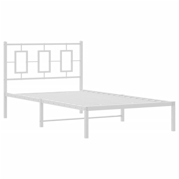 Estructura de cama de metal con cabecero blanco 100x190 cm M 2