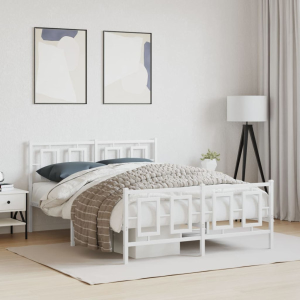 Estrutura de cama com cabeceira e pés 140x190 cm metal branco M 3