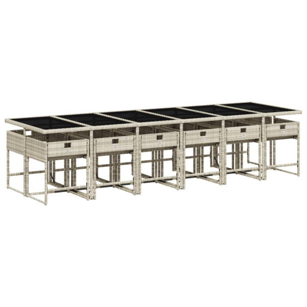 Set comedor jardín y cojines 13 pzas ratán sintético gris claro M 2