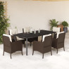7 pcs conjunto jantar p/ jardim c/ almofadões vime PE castanho 1