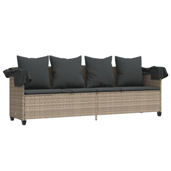 Espreguiçadeira com toldo e almofadões vime PE cinzento-claro M 4