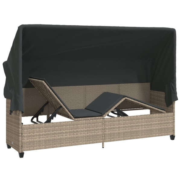 Tumbona con capota y cojines ratán sintético gris claro M 5