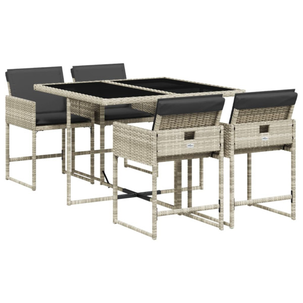 5 pcs conjunto de jantar p/ jardim c/ almofadões cinzento claro M 2