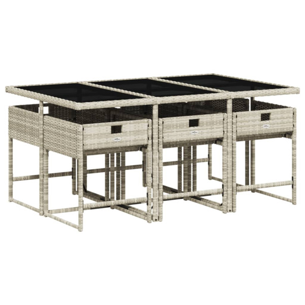 Set comedor jardín 7 pzas y cojines ratán sintético gris claro M 3