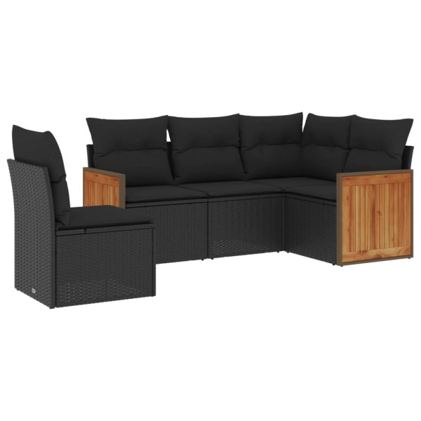 Set de muebles de jardín 5 pzas y cojines ratán sintético negro M 2
