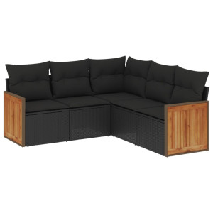 Set de muebles de jardín 5 pzas y cojines ratán sintético negro H