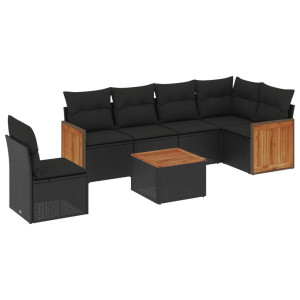 Set de comedor de jardín 7 pzas y cojines ratán sintético negro H