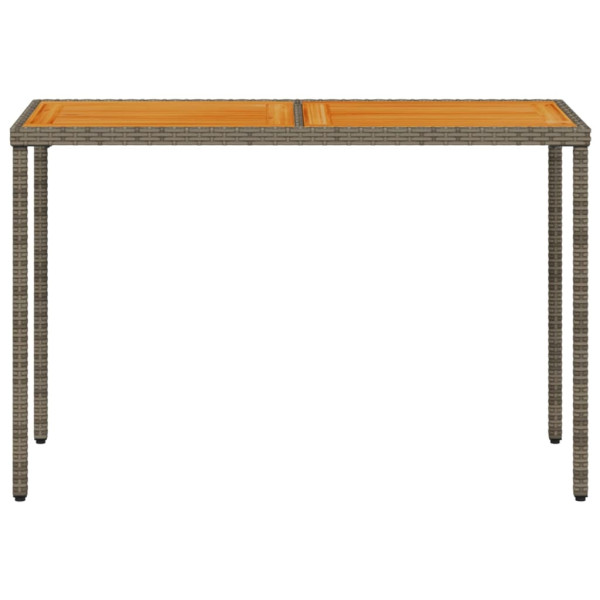 Mesa de jardim com tampo em acácia 115x54x74 cm vime PE cinza M 4