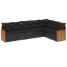 7 pcs conjunto de sofás p/ jardim c/ almofadões vime PE preto 2