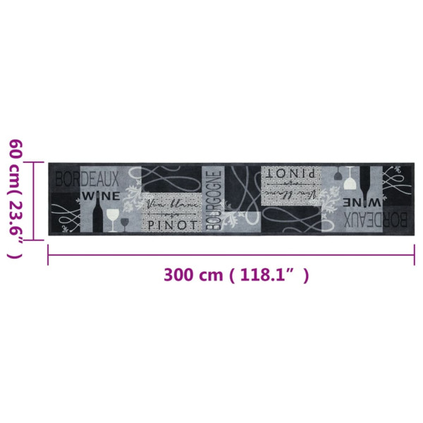 Alfombra de cocina lavable terciopelo gris Wine 60x300 cm M 5