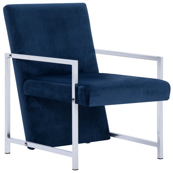 Sillón con patas cromadas de terciopelo azul M 2
