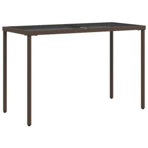 Mesa de jardín superficie vidrio ratán PE marrón 115x54x74 cm H