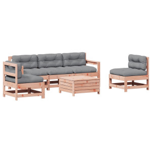 Juego de muebles jardín 6 pzas y cojines madera abeto Douglas H